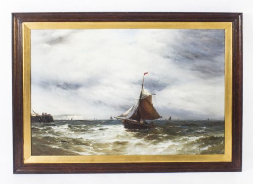 fig 1. Antique Pair Oil on Canvas Seascape Paintings Gustave De Bréanski 19th Century