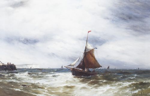 fig 2. Antique Pair Oil on Canvas Seascape Paintings Gustave De Bréanski 19th Century