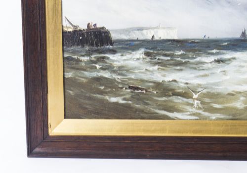 fig 3. Antique Pair Oil on Canvas Seascape Paintings Gustave De Bréanski 19th Century