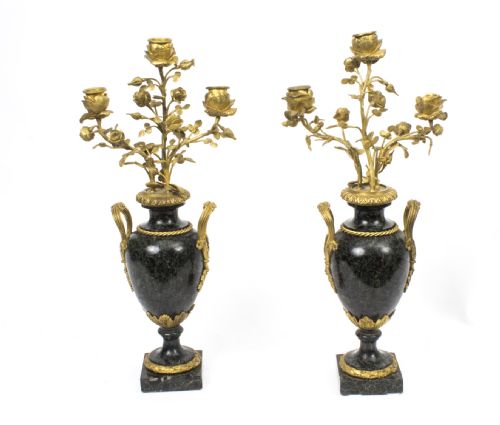 Antique Pair Ormolu Verde Antico Marble Candelabra C.1860
