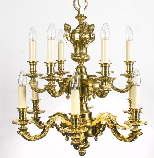 ANTIQUE FRENCH LOUIS XIV STYLE TWELVE BRANCH ORMOLU CHANDELIER C1900 - ADDITIONAL PHOTO 12