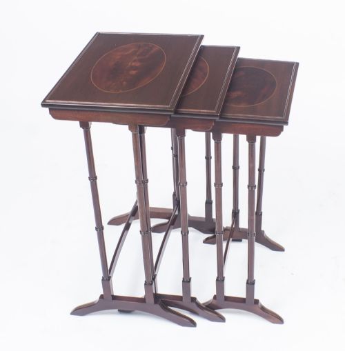 ANTIQUE VICTORIAN MAHOGANY INLAID NEST OF 3 TABLES C1880 - ADDITIONAL PHOTO 1