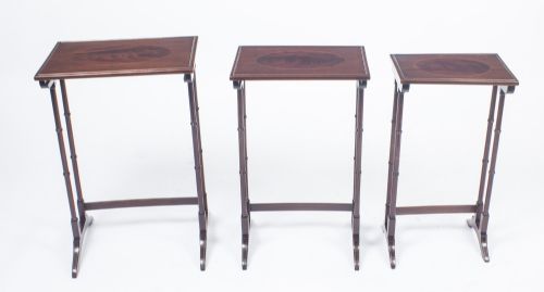 ANTIQUE VICTORIAN MAHOGANY INLAID NEST OF 3 TABLES C1880 - ADDITIONAL PHOTO 2