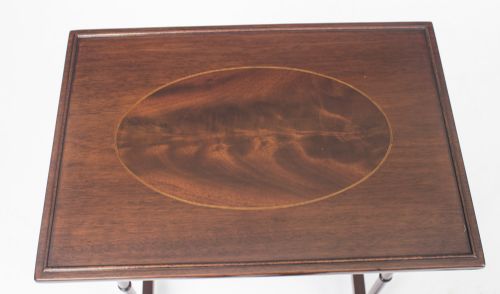 ANTIQUE VICTORIAN MAHOGANY INLAID NEST OF 3 TABLES C1880 - ADDITIONAL PHOTO 3