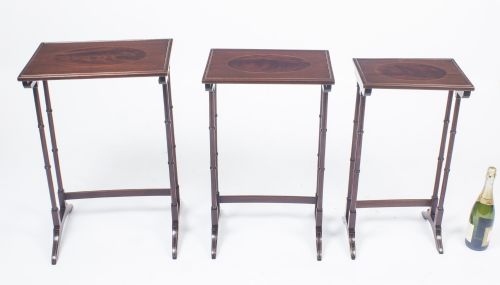 ANTIQUE VICTORIAN MAHOGANY INLAID NEST OF 3 TABLES C1880 - ADDITIONAL PHOTO 7