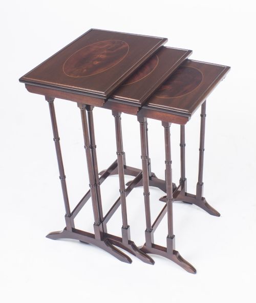 ANTIQUE VICTORIAN MAHOGANY INLAID NEST OF 3 TABLES C1880 - ADDITIONAL PHOTO 8