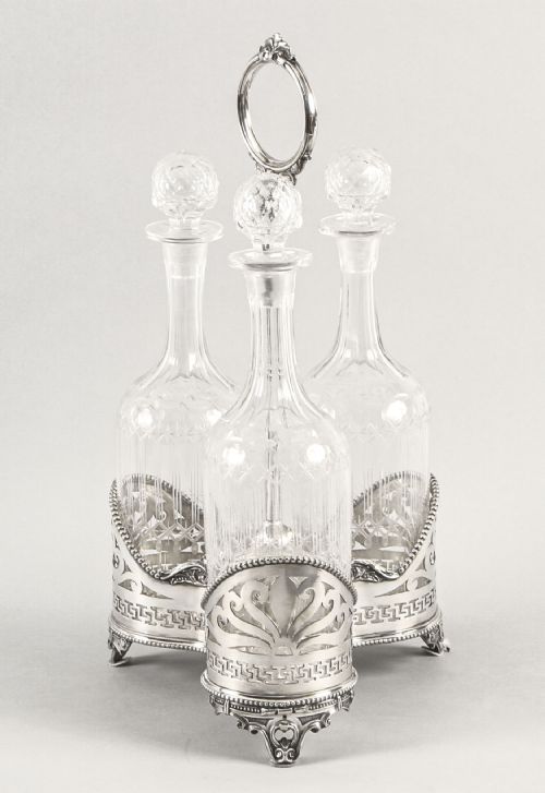 Antique Victorian Silver Plated Triple Decanter Stand Tantalus 19th C
