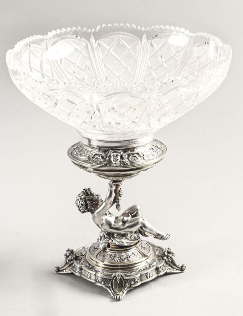 ANTIQUE PAIR ENGLISH VICTORIAN SILVER PLATE CUT GLASS CENTREPIECES 1883 19TH C - ADDITIONAL PHOTO 1
