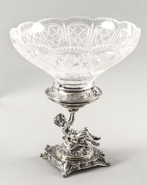 ANTIQUE PAIR ENGLISH VICTORIAN SILVER PLATE CUT GLASS CENTREPIECES 1883 19TH C - ADDITIONAL PHOTO 2