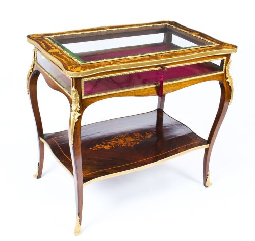 Antique French Ormolu Mounted Marquetry Bijouterie Display Table 19th Century
