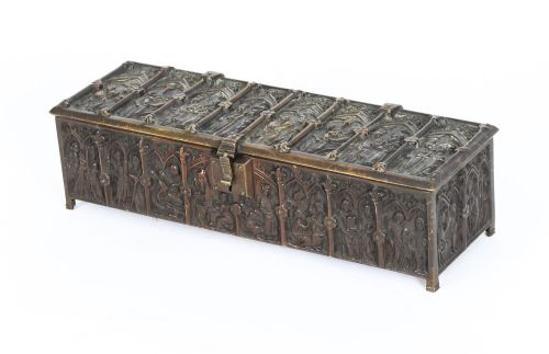 Antique Bronze Gothic Revival Jewellery Box Casket 19th Century
