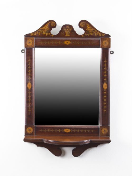 Antique Mahogany Inlaid Marquetry Mirror C.1900 - 94 X 51 Cm

