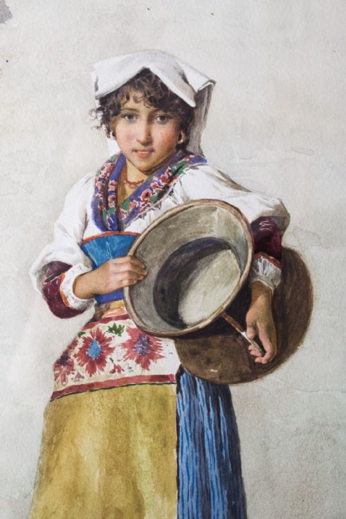 fig 2. Antique Watercolour 'Water Carrier' F Indoni c.1890
