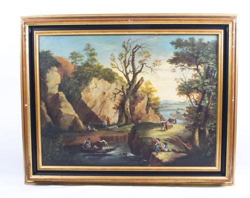 Antique Painting Rocky Landscape Xviii Century
