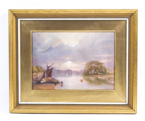 Antique Watercolour Thames at Twickenham J C Bourne C.1850
