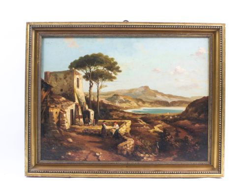Antique Painting Neapolitan Landscape Postiglione C.1880
