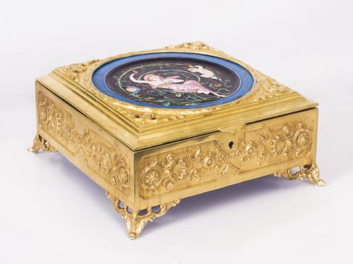 Antique Art Nouveau Ormolu & Minton Porcelain Casket C1890
