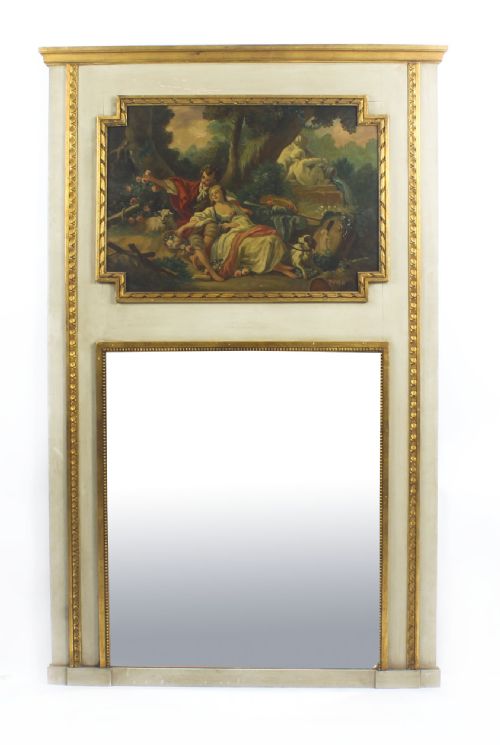 Antique French Painted & Parcel Gilt Trumeau Mirror Circa 19th C
