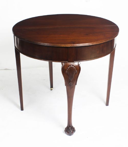 ANTIQUE VICTORIAN MAHOGANY DEMI LUNE CARD CONSOLE TEA TABLE 19TH C - ADDITIONAL PHOTO 1