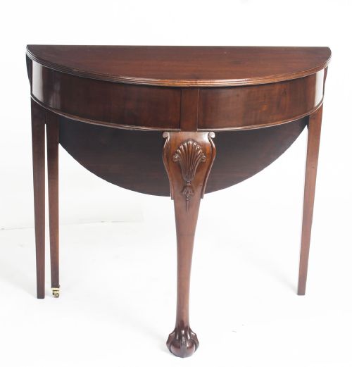 ANTIQUE VICTORIAN MAHOGANY DEMI LUNE CARD CONSOLE TEA TABLE 19TH C - ADDITIONAL PHOTO 2