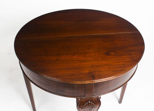 ANTIQUE VICTORIAN MAHOGANY DEMI LUNE CARD CONSOLE TEA TABLE 19TH C - ADDITIONAL PHOTO 3