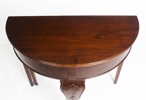 ANTIQUE VICTORIAN MAHOGANY DEMI LUNE CARD CONSOLE TEA TABLE 19TH C - ADDITIONAL PHOTO 4