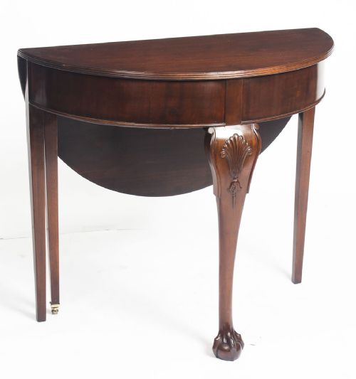 ANTIQUE VICTORIAN MAHOGANY DEMI LUNE CARD CONSOLE TEA TABLE 19TH C - ADDITIONAL PHOTO 8