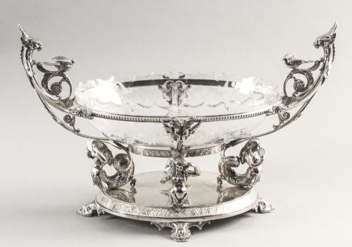 Antique Victorian Silverplate Centrepiece Glass Henry Wilkinson & Co 19th C

