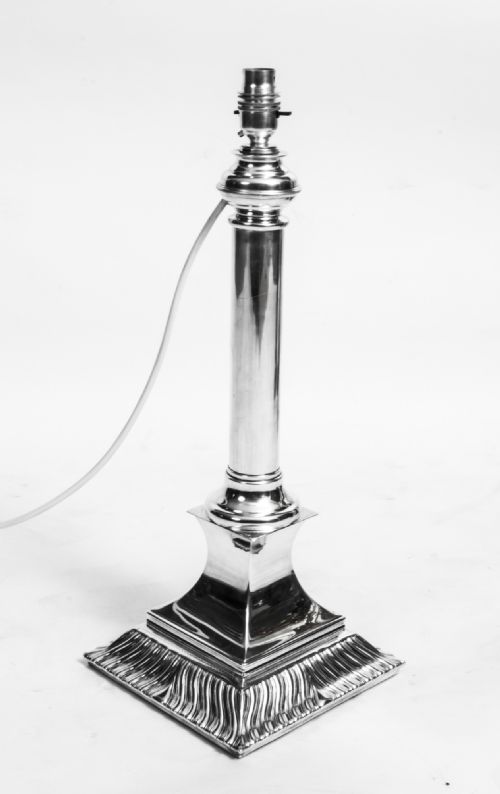 Antique Victorian Silver Plated Column Lamp C.1880
