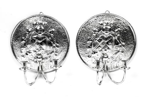 Antique Pair of Siver Plated Brass Sconces Wall Lights C1920
