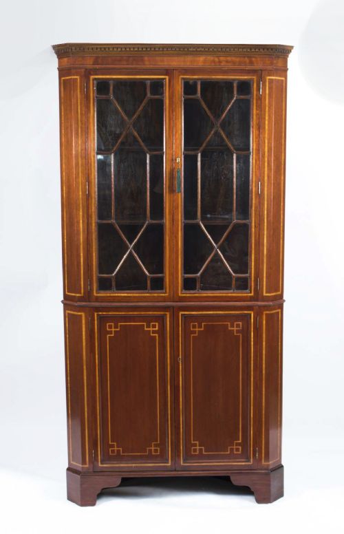 Antique Edwardian Inlaid 2 Door Corner Cabinet C.1900
