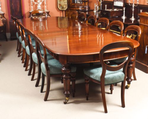 Antique 12 Ft Victorian D-end Mahogany Dining Table & 14 Chairs 19th C
