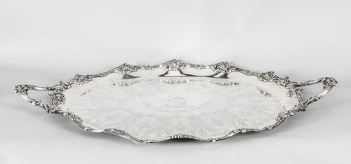 Antique Victorian Silver Plated Oval Twin Handled Tray 1870 19th Century
