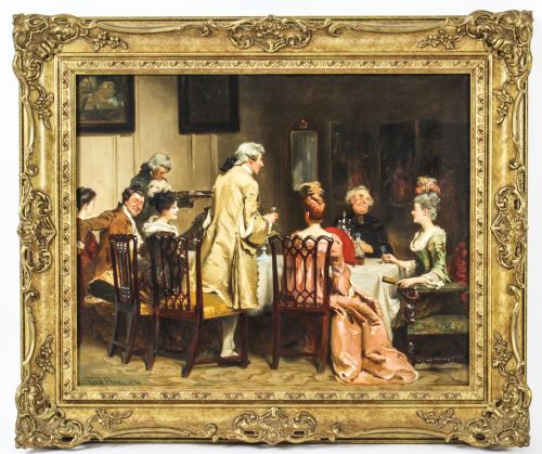 Antique Oil on Canvas Painting the Toast by Fred Roe Dated 1894 19th C
