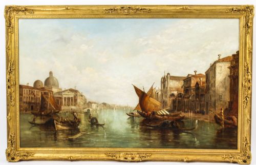 Antique Oil Painting Grand Canal Alfred Pollentine Dated 1877 19th C 90x140cm
