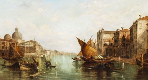 fig 1. Antique Oil Painting Grand Canal Alfred Pollentine Dated 1877 19th C 90x140cm