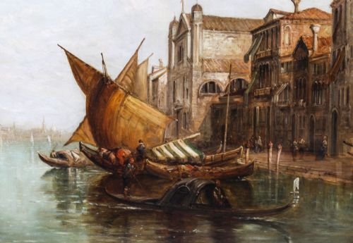 fig 2. Antique Oil Painting Grand Canal Alfred Pollentine Dated 1877 19th C 90x140cm