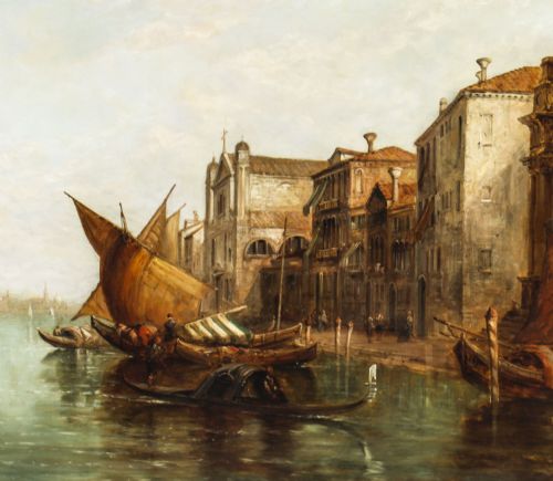 fig 3. Antique Oil Painting Grand Canal Alfred Pollentine Dated 1877 19th C 90x140cm