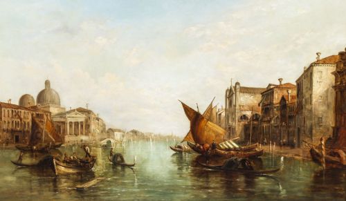 fig 4. Antique Oil Painting Grand Canal Alfred Pollentine Dated 1877 19th C 90x140cm