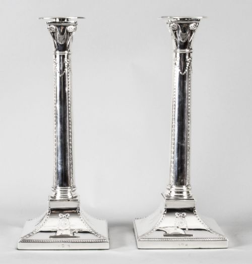 Antique Pair Silver Plated Candlesticks Thomas Bradbury 1890 19th C
