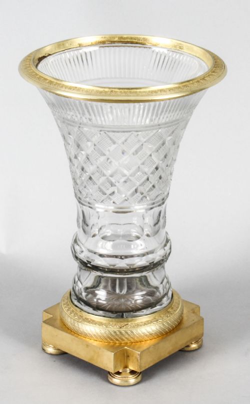 Antique French Cut Crystal & Ormolu Mounted Campana Vase C. 1830 19th C
