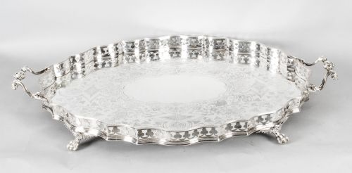 Antique Victorian Oval Silver Plated Gallery Tray C1870 19th Century
