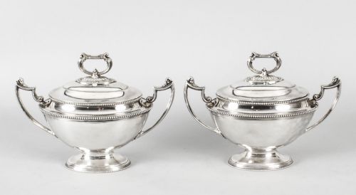 Antique Pair Sauce Tureens Entree Dishes Henry Atkins C1860 19th Century

