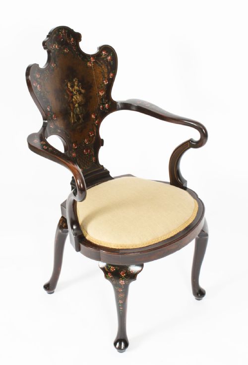 Antique French Vernis Martin Salon Open Armchair Druce & Co 19th Century
