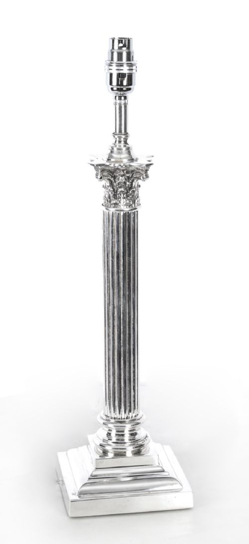 Antique Victorian Silver Plated Corinthian Column Table Lamp C.1880 19th C

