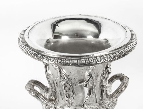 fig 3. Antique Pair Silver Plated Grand Tour Borghese Bronze Campana Urns 19th C