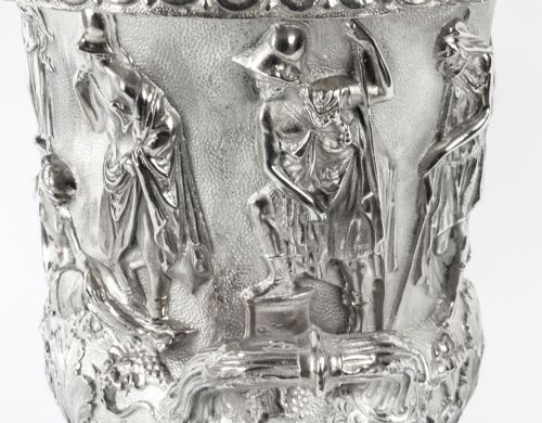 fig 5. Antique Pair Silver Plated Grand Tour Borghese Bronze Campana Urns 19th C