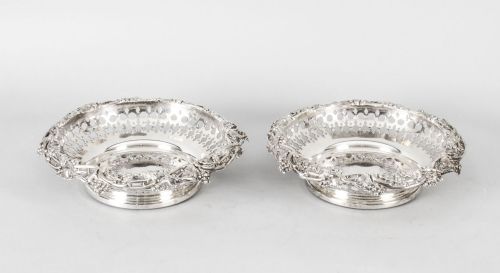 Antique Pair Silver Plated Wine Coasters by Henry Waterhouse 19th Century
