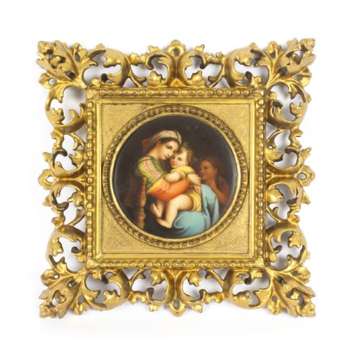 Antique Berlin Plaque "Madonna Della Sedia" Florentine Frame C1880
