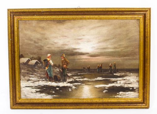 fig 2. Antique Pair Paintings 'Sea View of Britanny' L Biro 20th Century C1920

